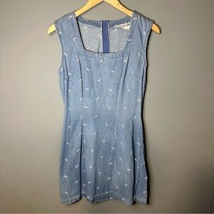 R-Wear Vintage Sleeveless Embroidered Floral Denim Dress